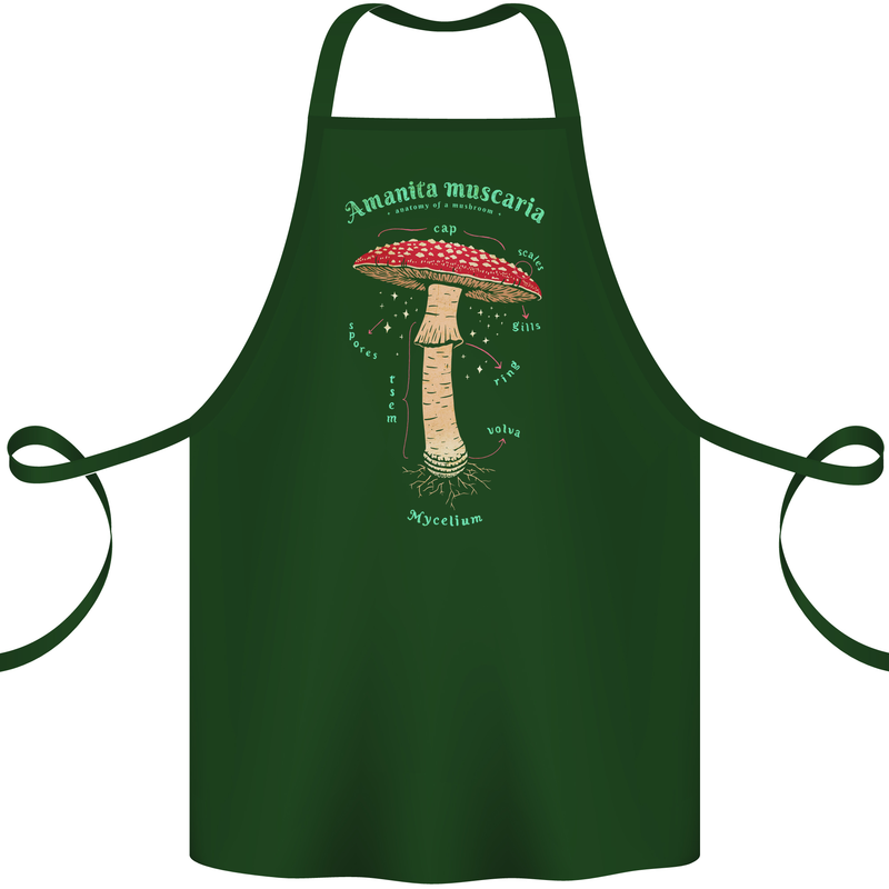 Mushroom Anatomy Magic LSD Cotton Apron 100% Organic Forest Green