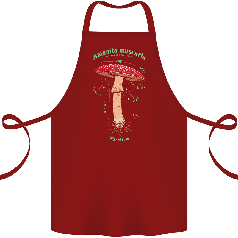 Mushroom Anatomy Magic LSD Cotton Apron 100% Organic Maroon