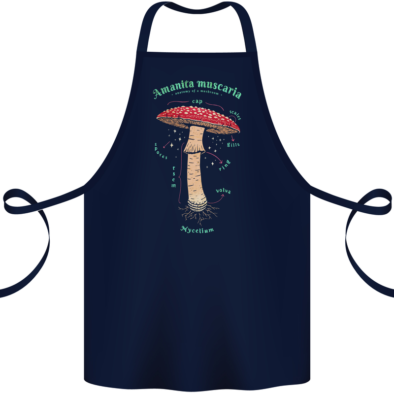 Mushroom Anatomy Magic LSD Cotton Apron 100% Organic Navy Blue
