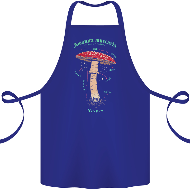Mushroom Anatomy Magic LSD Cotton Apron 100% Organic Royal Blue
