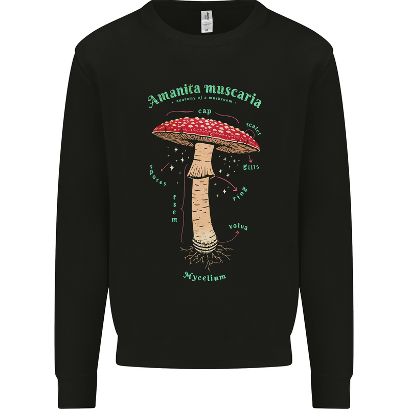 Mushroom Anatomy Magic LSD Kids Sweatshirt Jumper Black