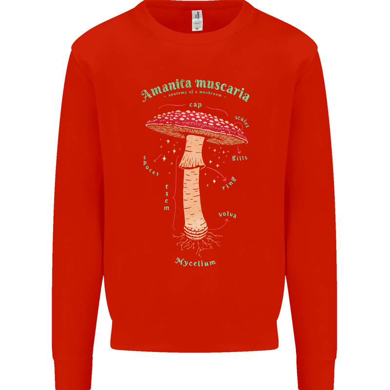 Mushroom Anatomy Magic LSD Kids Sweatshirt Jumper Bright Red