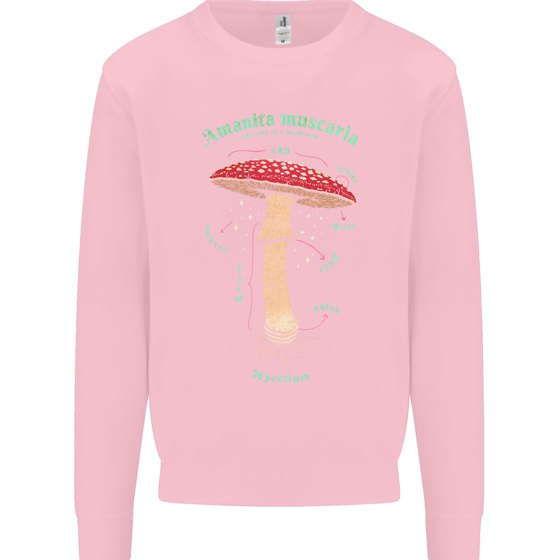 Mushroom Anatomy Magic LSD Kids Sweatshirt Jumper Light Pink