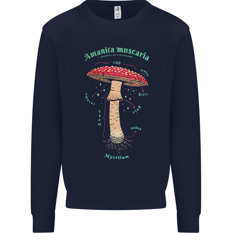 Mushroom Anatomy Magic LSD Kids Sweatshirt Jumper Navy Blue