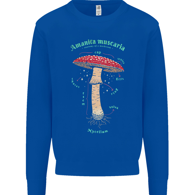 Mushroom Anatomy Magic LSD Kids Sweatshirt Jumper Royal Blue