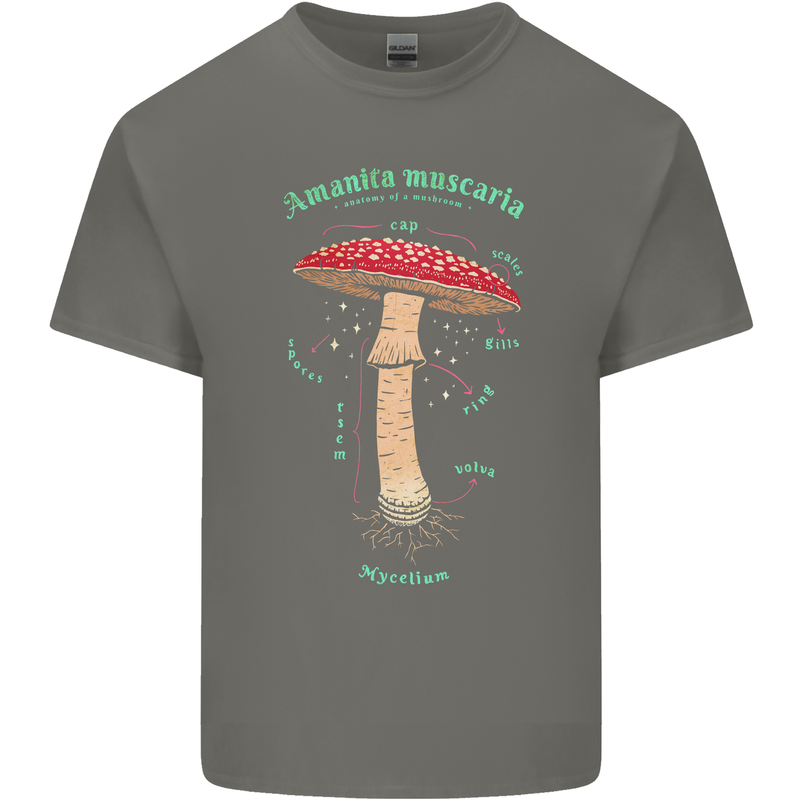 Mushroom Anatomy Magic LSD Kids T-Shirt Childrens Charcoal