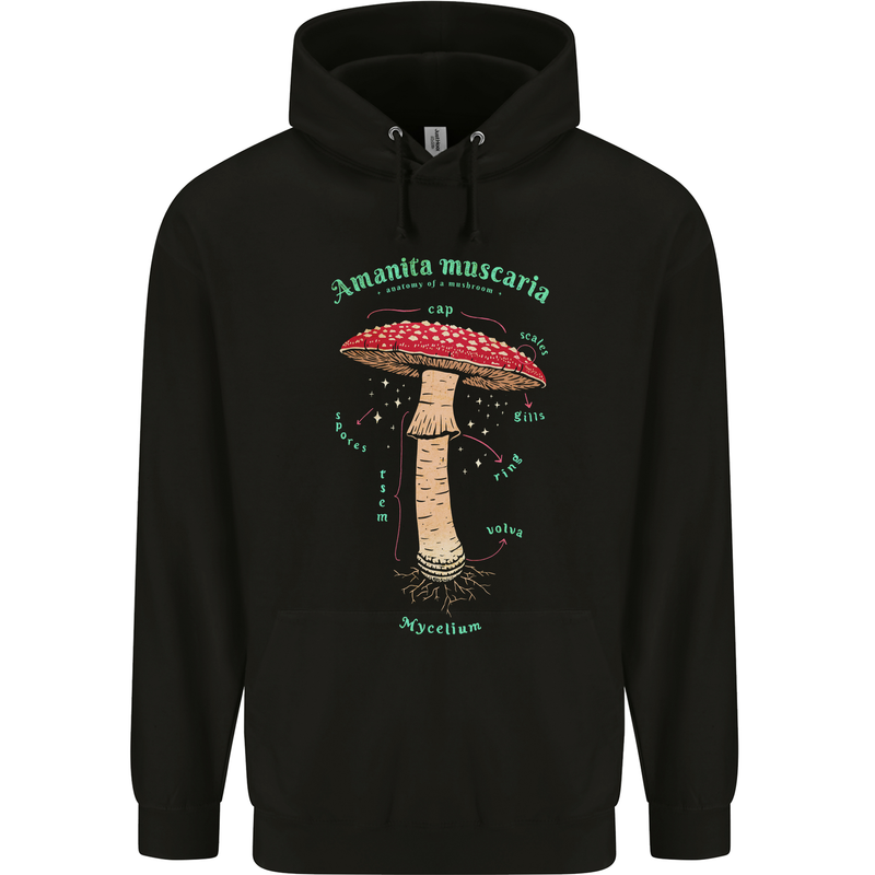 Mushroom Anatomy Magic LSD Mens 80% Cotton Hoodie Black