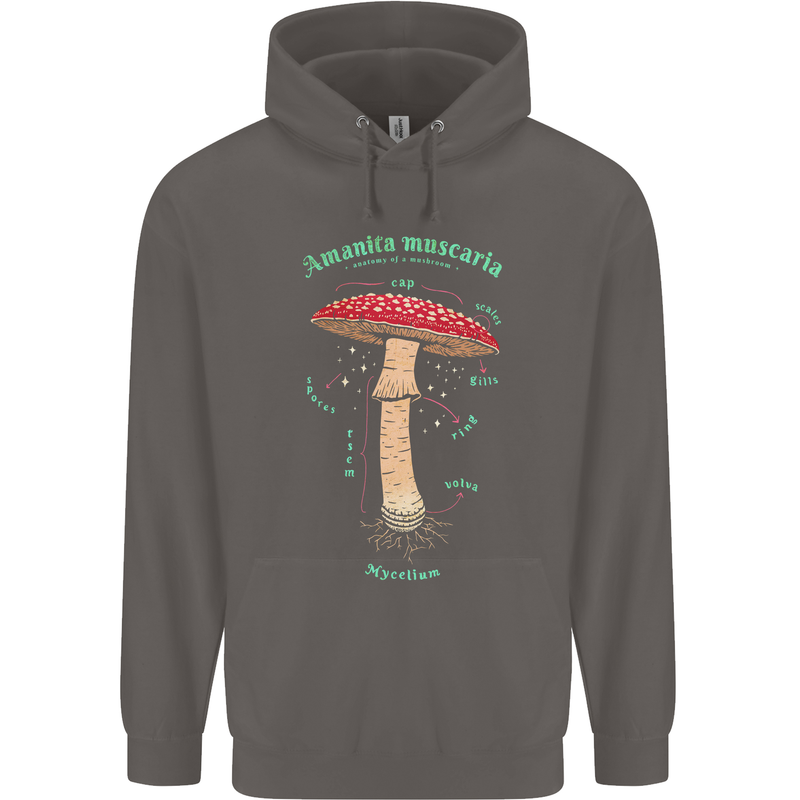 Mushroom Anatomy Magic LSD Mens 80% Cotton Hoodie Charcoal