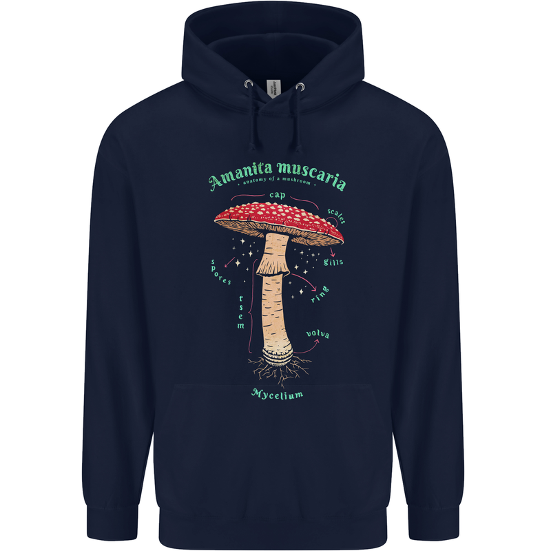 Mushroom Anatomy Magic LSD Mens 80% Cotton Hoodie Navy Blue