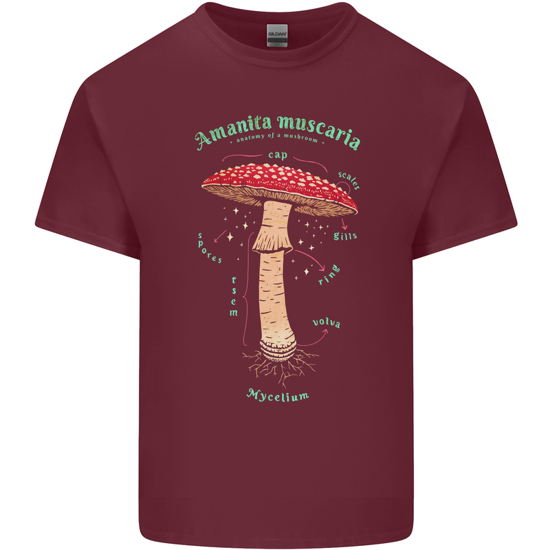 Mushroom Anatomy Magic LSD Mens Cotton T-Shirt Tee Top Maroon