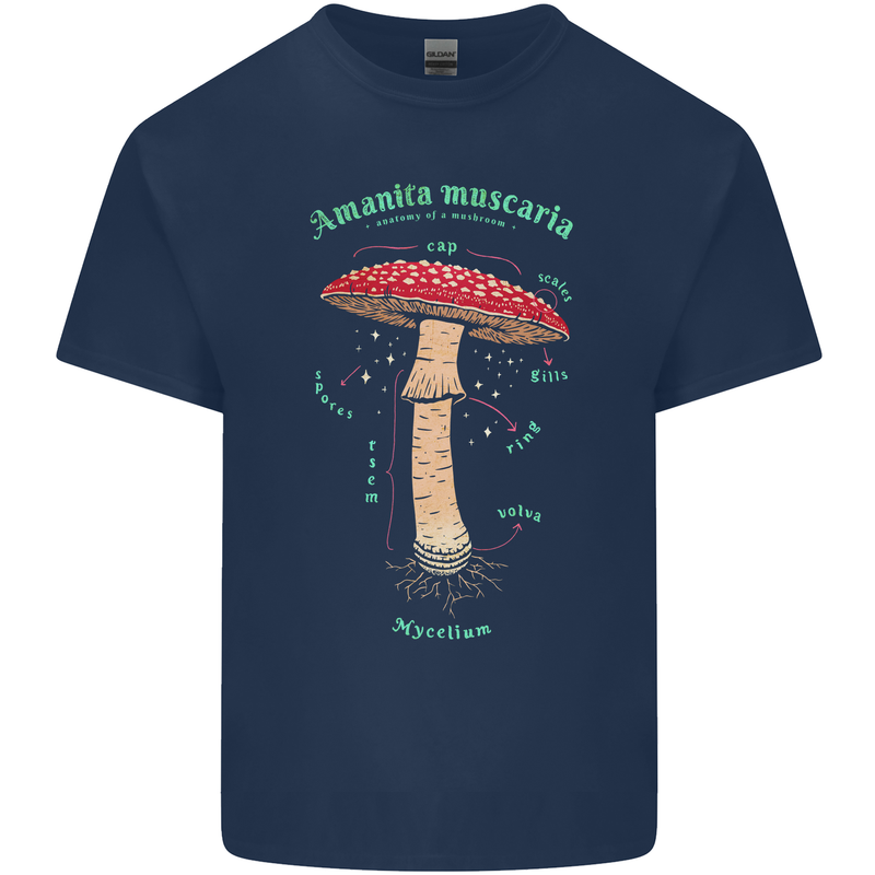 Mushroom Anatomy Magic LSD Mens Cotton T-Shirt Tee Top Navy Blue