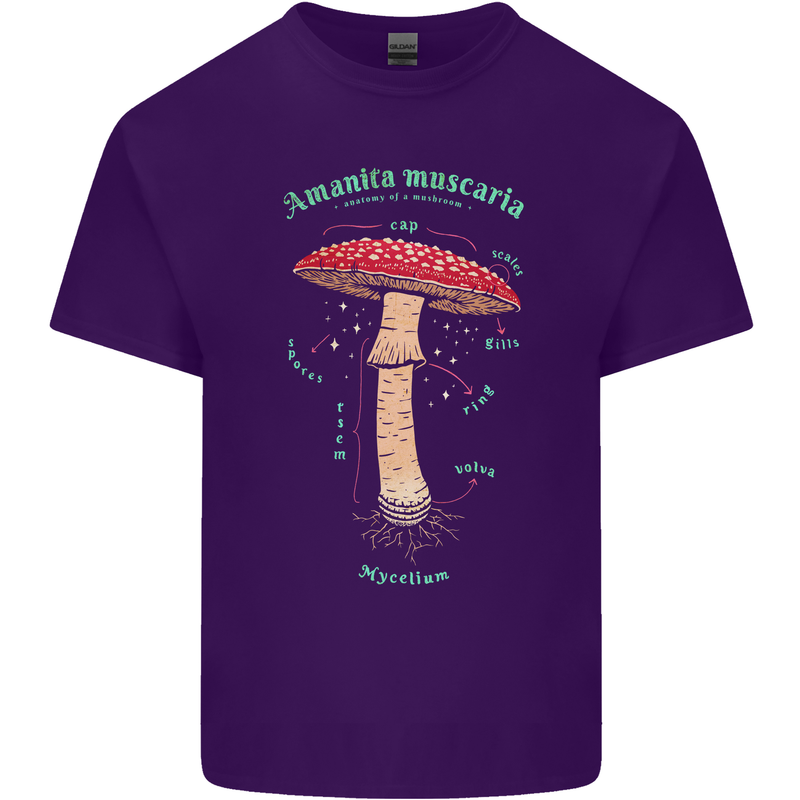 Mushroom Anatomy Magic LSD Mens Cotton T-Shirt Tee Top Purple