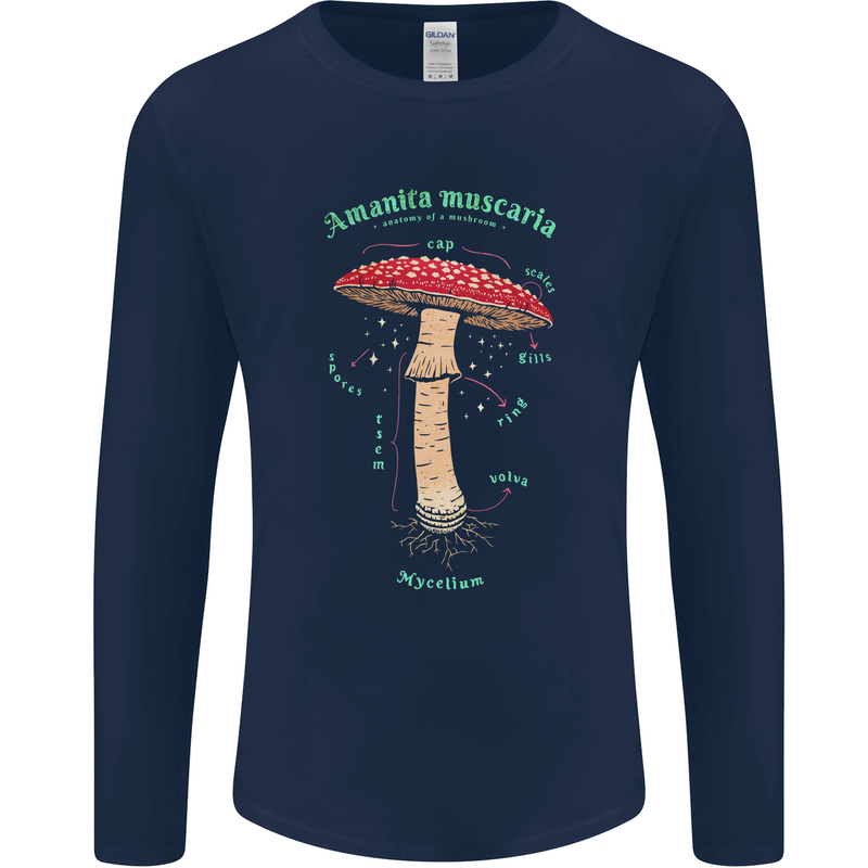 Mushroom Anatomy Magic LSD Mens Long Sleeve T-Shirt Navy Blue