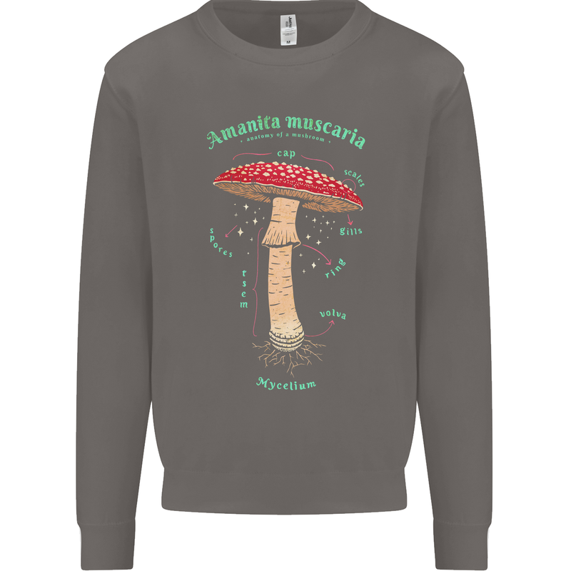 Mushroom Anatomy Magic LSD Mens Sweatshirt Jumper Charcoal