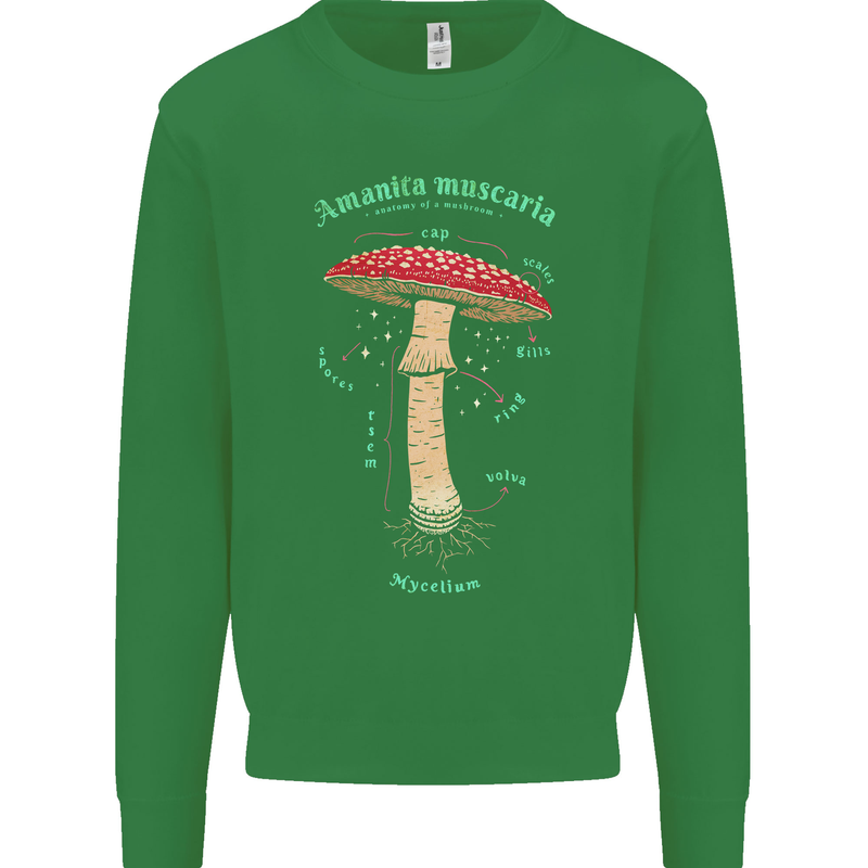 Mushroom Anatomy Magic LSD Mens Sweatshirt Jumper Irish Green