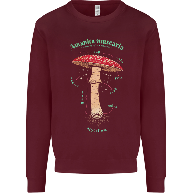 Mushroom Anatomy Magic LSD Mens Sweatshirt Jumper Maroon