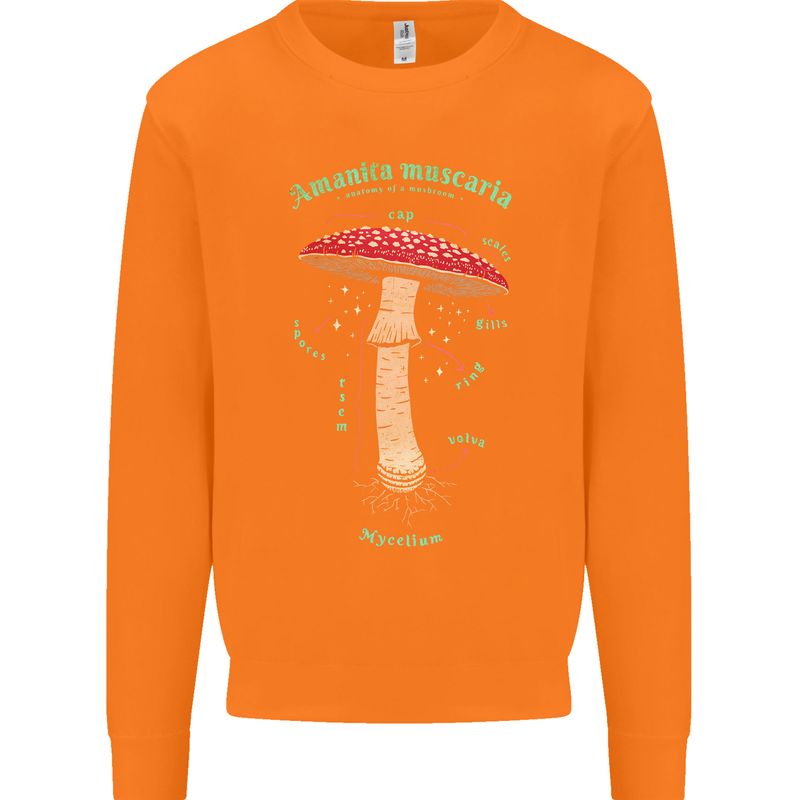 Mushroom Anatomy Magic LSD Mens Sweatshirt Jumper Orange