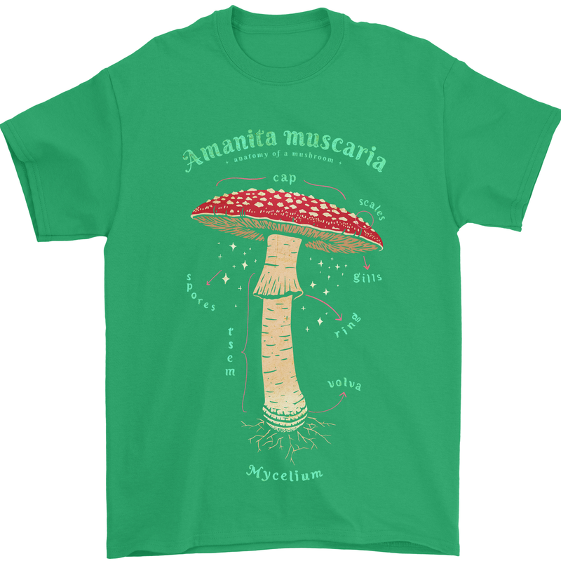 Mushroom Anatomy Magic LSD Mens T-Shirt 100% Cotton Irish Green