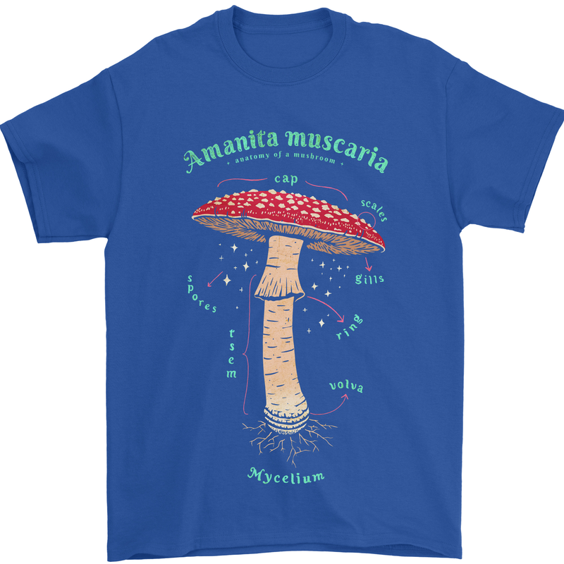 Mushroom Anatomy Magic LSD Mens T-Shirt 100% Cotton Royal Blue