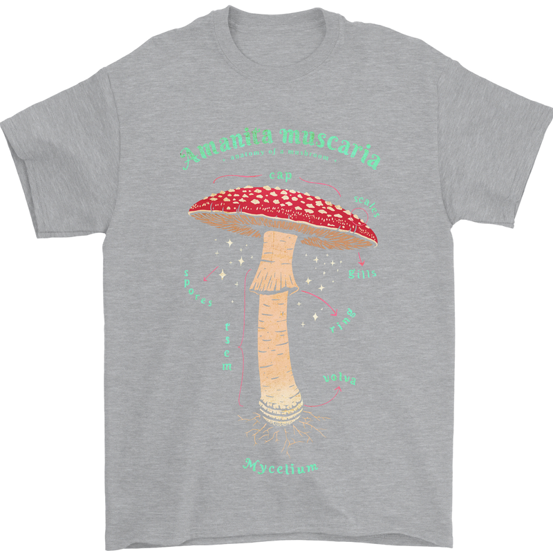 Mushroom Anatomy Magic LSD Mens T-Shirt 100% Cotton Sports Grey