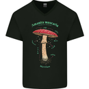 Mushroom Anatomy Magic LSD Mens V-Neck Cotton T-Shirt Black