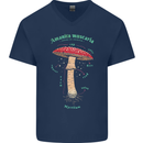 Mushroom Anatomy Magic LSD Mens V-Neck Cotton T-Shirt Navy Blue