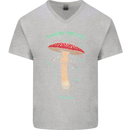 Mushroom Anatomy Magic LSD Mens V-Neck Cotton T-Shirt Sports Grey