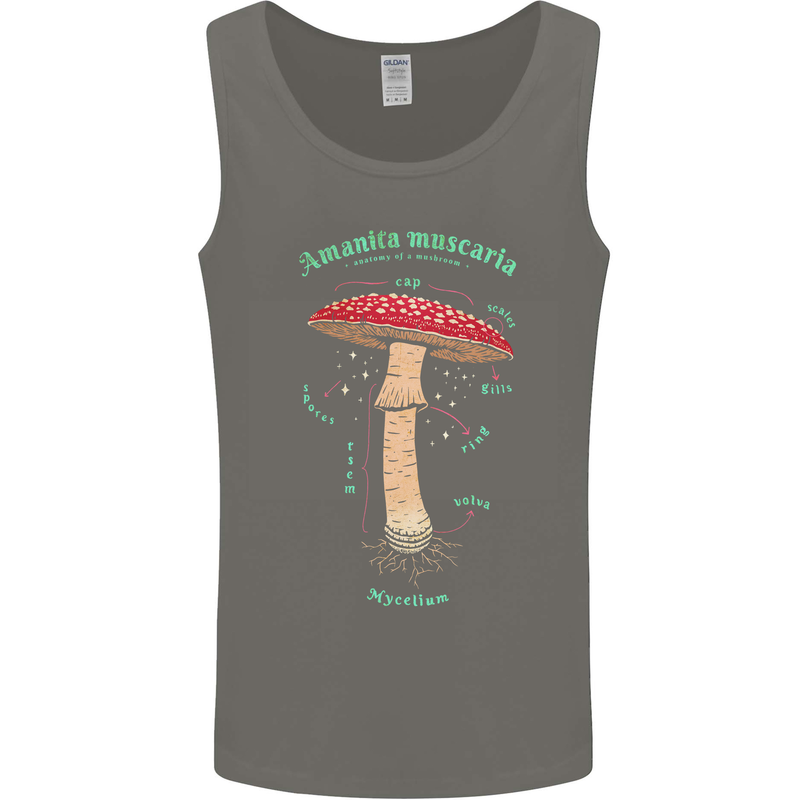 Mushroom Anatomy Magic LSD Mens Vest Tank Top Charcoal