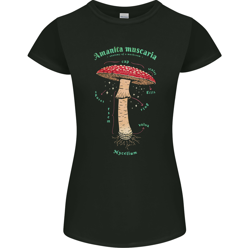 Mushroom Anatomy Magic LSD Womens Petite Cut T-Shirt Black