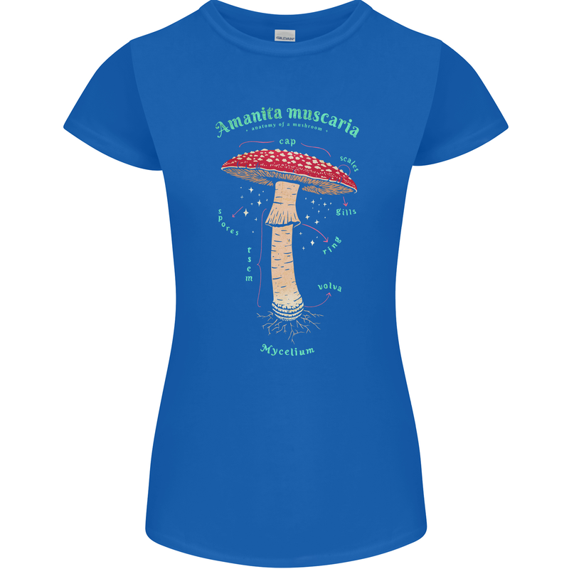 Mushroom Anatomy Magic LSD Womens Petite Cut T-Shirt Royal Blue