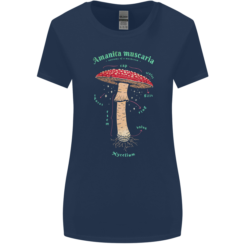 Mushroom Anatomy Magic LSD Womens Wider Cut T-Shirt Navy Blue