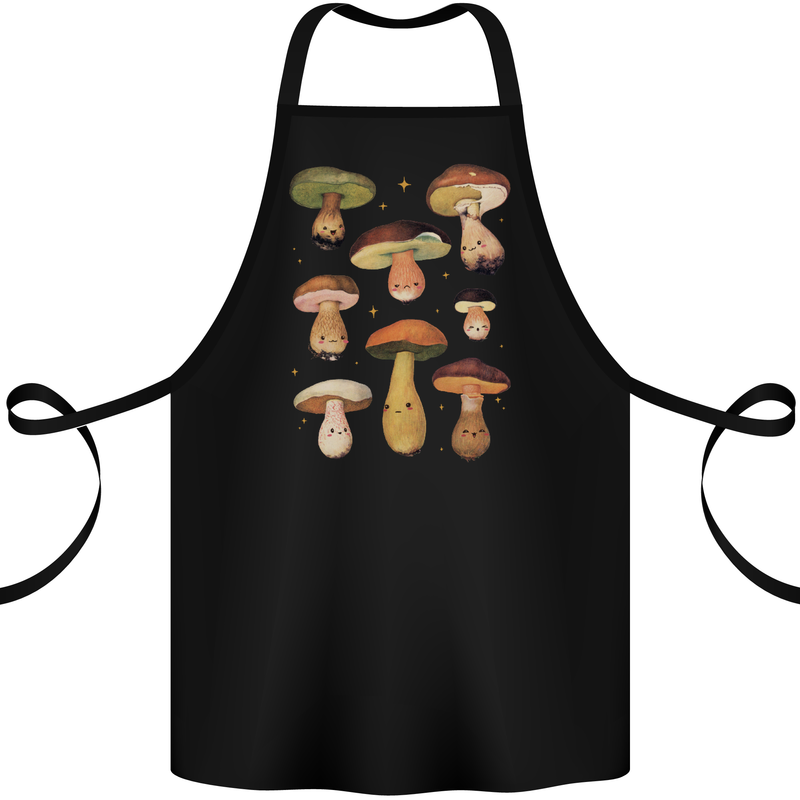 Mushroom Faces Foraging Mycology Cotton Apron 100% Organic Black