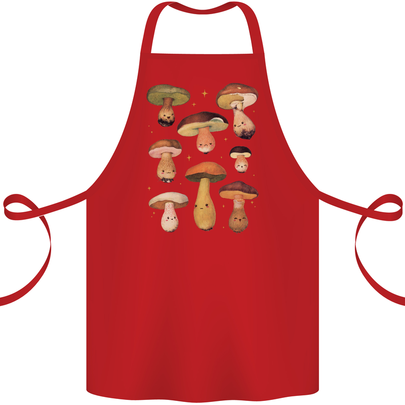 Mushroom Faces Foraging Mycology Cotton Apron 100% Organic Red