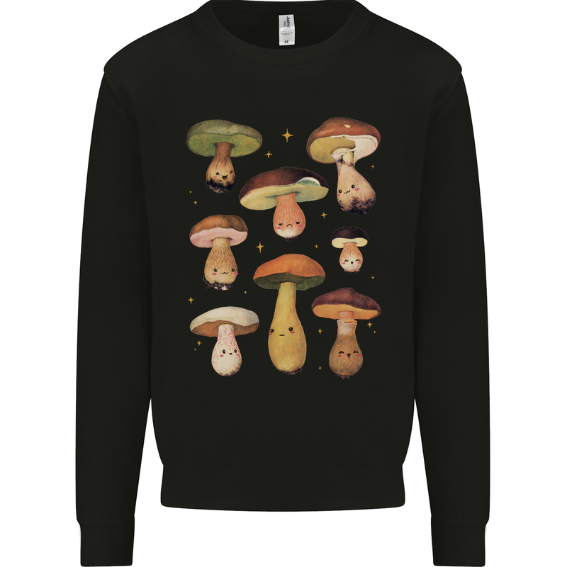 Mushroom Faces Foraging Mycology Kids Sweatshirt Jumper Black