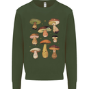 Mushroom Faces Foraging Mycology Kids Sweatshirt Jumper Forest Green