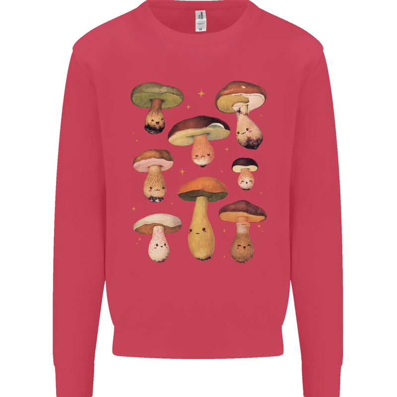 Mushroom Faces Foraging Mycology Kids Sweatshirt Jumper Heliconia