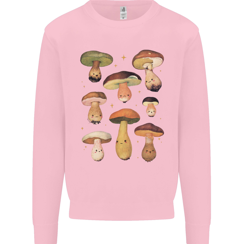 Mushroom Faces Foraging Mycology Kids Sweatshirt Jumper Light Pink