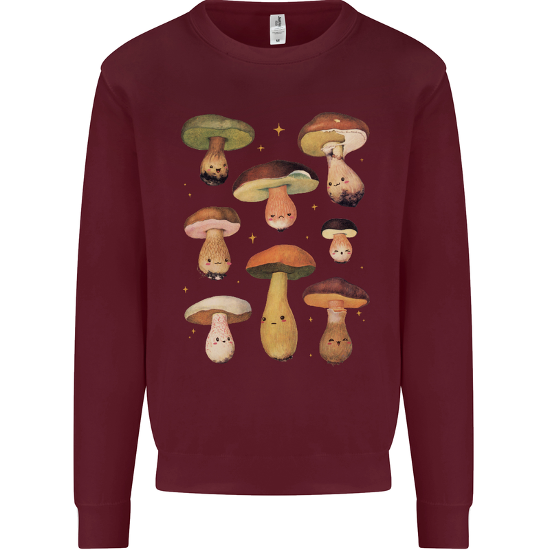 Mushroom Faces Foraging Mycology Kids Sweatshirt Jumper Maroon