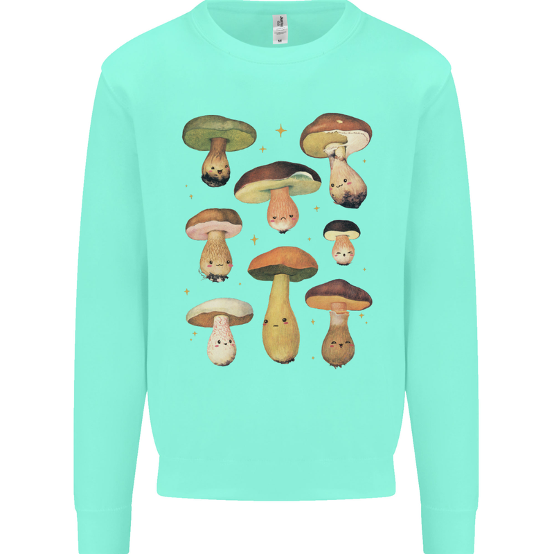 Mushroom Faces Foraging Mycology Kids Sweatshirt Jumper Peppermint