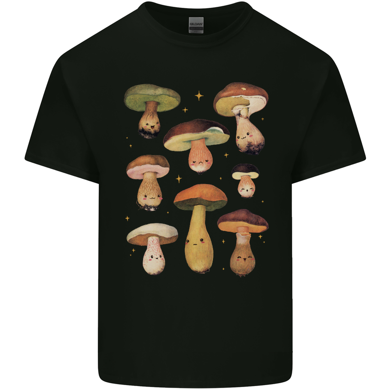 Mushroom Faces Foraging Mycology Kids T-Shirt Childrens Black