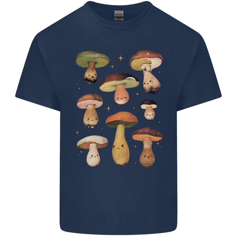 Mushroom Faces Foraging Mycology Kids T-Shirt Childrens Navy Blue