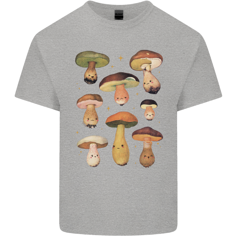 Mushroom Faces Foraging Mycology Kids T-Shirt Childrens Sports Grey