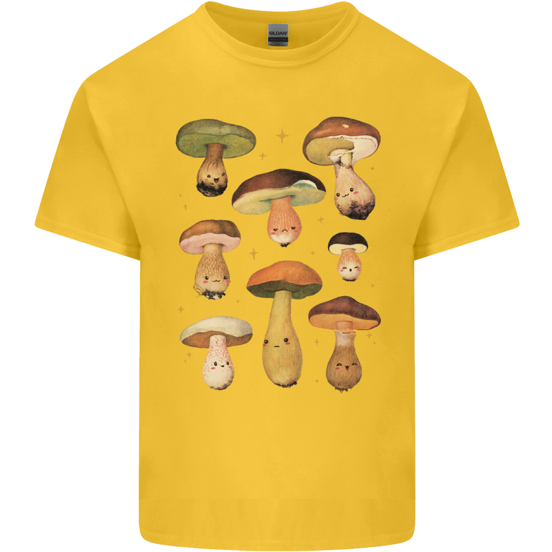 Mushroom Faces Foraging Mycology Kids T-Shirt Childrens Yellow