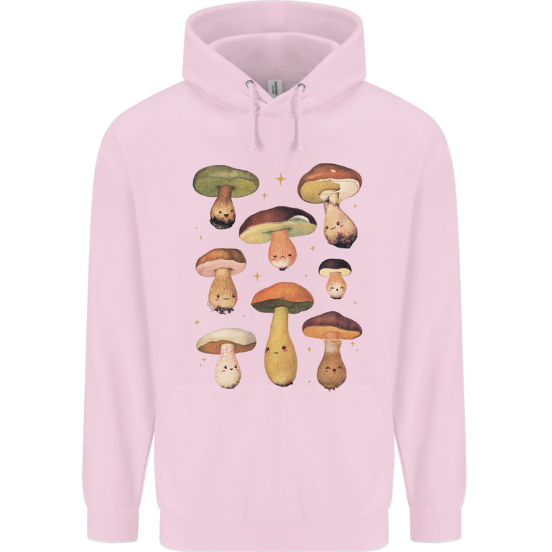 Mushroom Faces Foraging Mycology Mens 80% Cotton Hoodie Light Pink