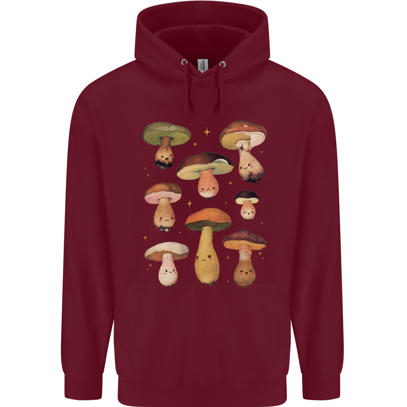 Mushroom Faces Foraging Mycology Mens 80% Cotton Hoodie Maroon