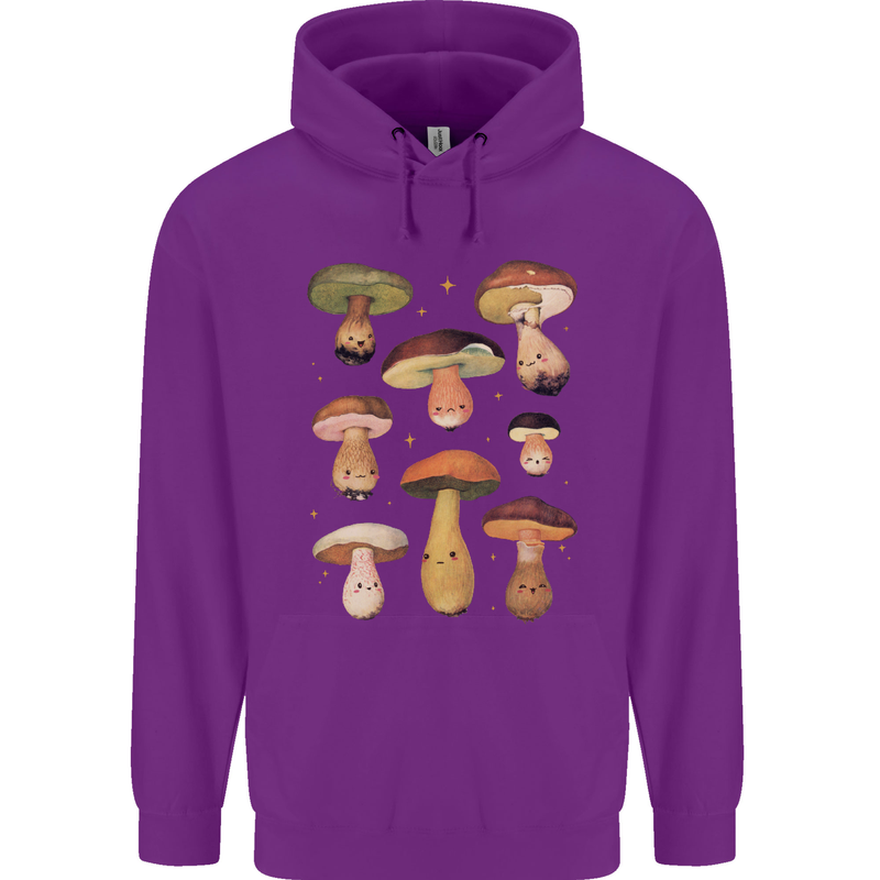 Mushroom Faces Foraging Mycology Mens 80% Cotton Hoodie Purple