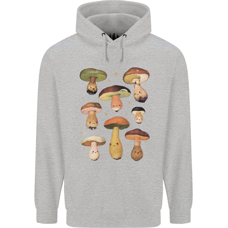 Mushroom Faces Foraging Mycology Mens 80% Cotton Hoodie Sports Grey