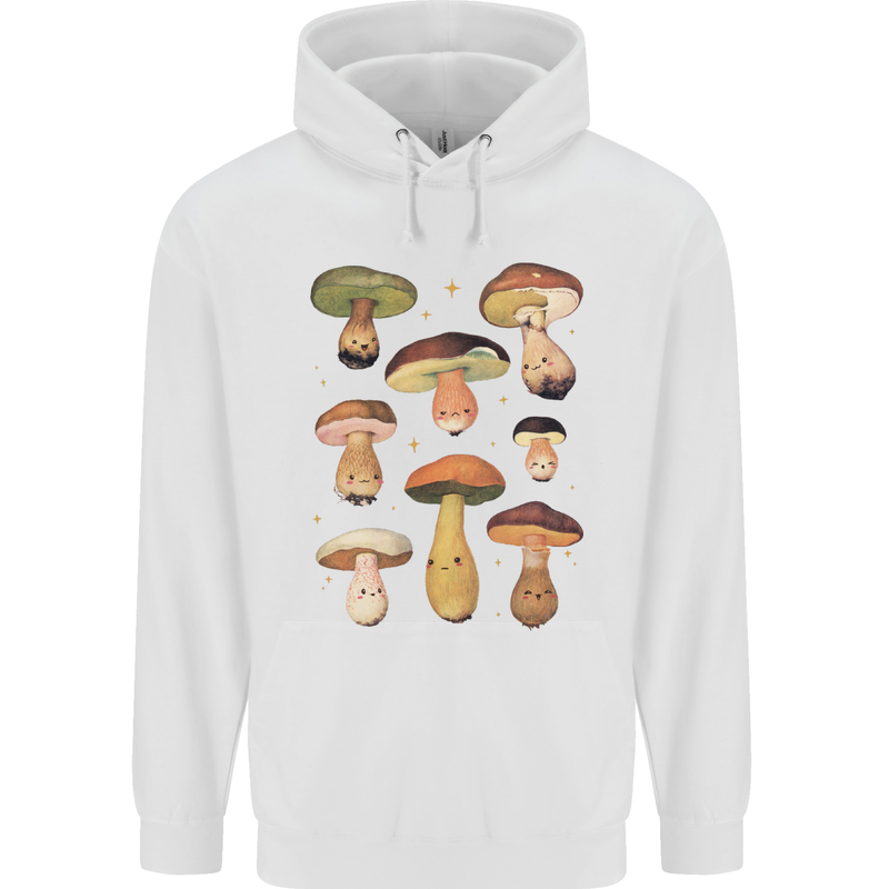 Mushroom Faces Foraging Mycology Mens 80% Cotton Hoodie White