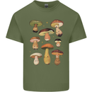 Mushroom Faces Foraging Mycology Mens Cotton T-Shirt Tee Top Military Green