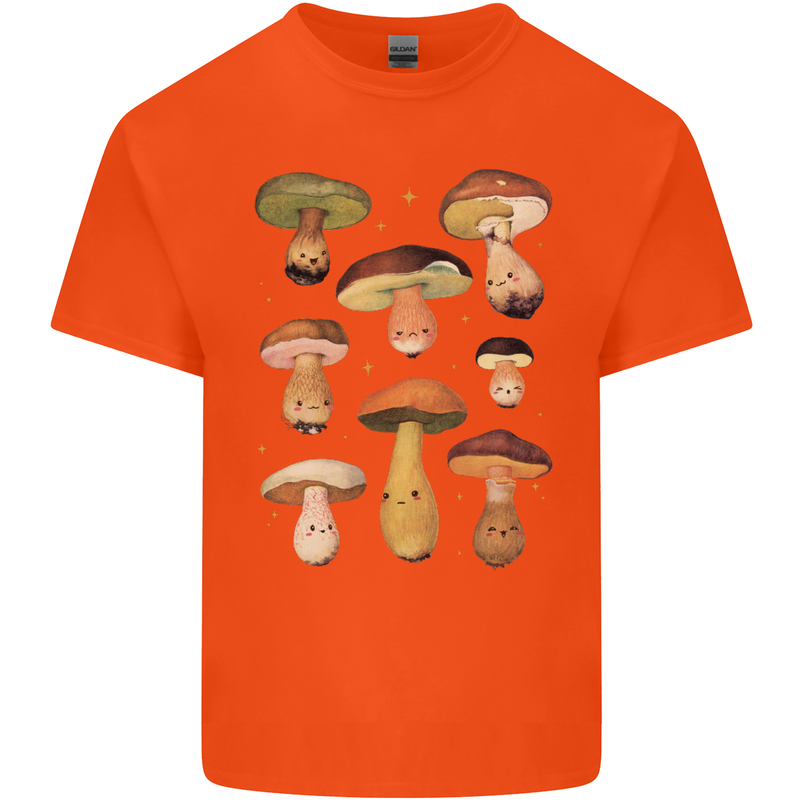 Mushroom Faces Foraging Mycology Mens Cotton T-Shirt Tee Top Orange